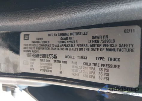 2011 GMC Canyon Sle1 z USA, uszkodzony, nr VIN 1GTH6MFE9B8127345